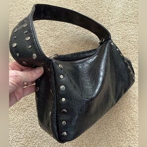 Black Studded Leather Shoulder Bag